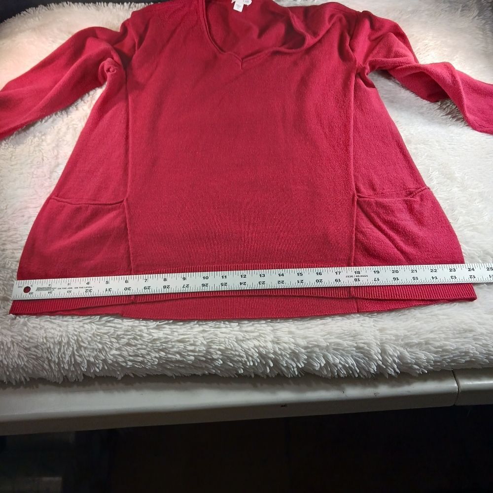 J. Jill Pure Jill Cotton Blend Front Pocket Red Sweater V-Neck Size Medium - Picture 11 of 11